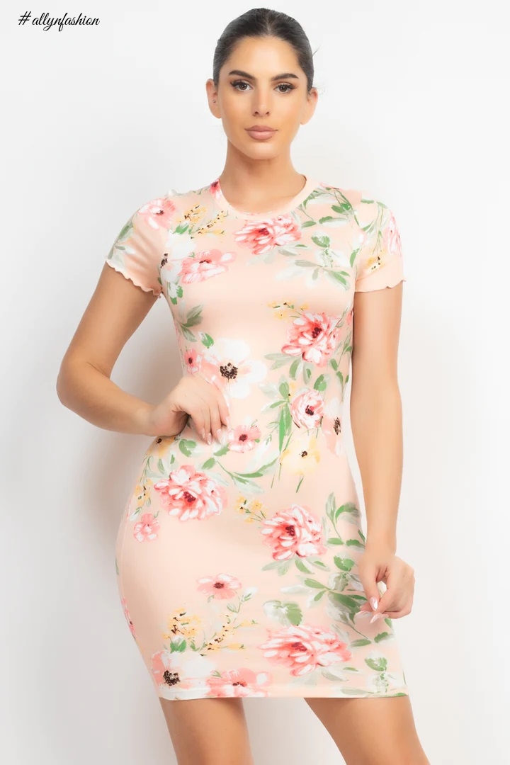 Baby Coral Short Sleeve Floral Bodycon Dress