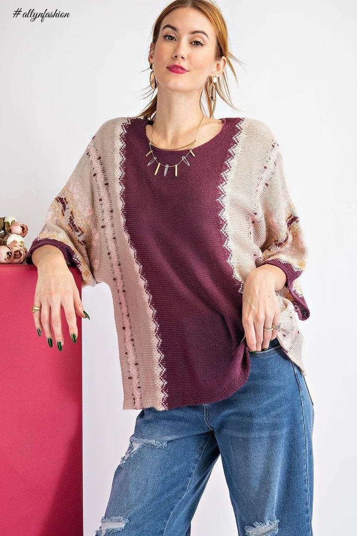 Faded Plum Multi Color Thread Sweater