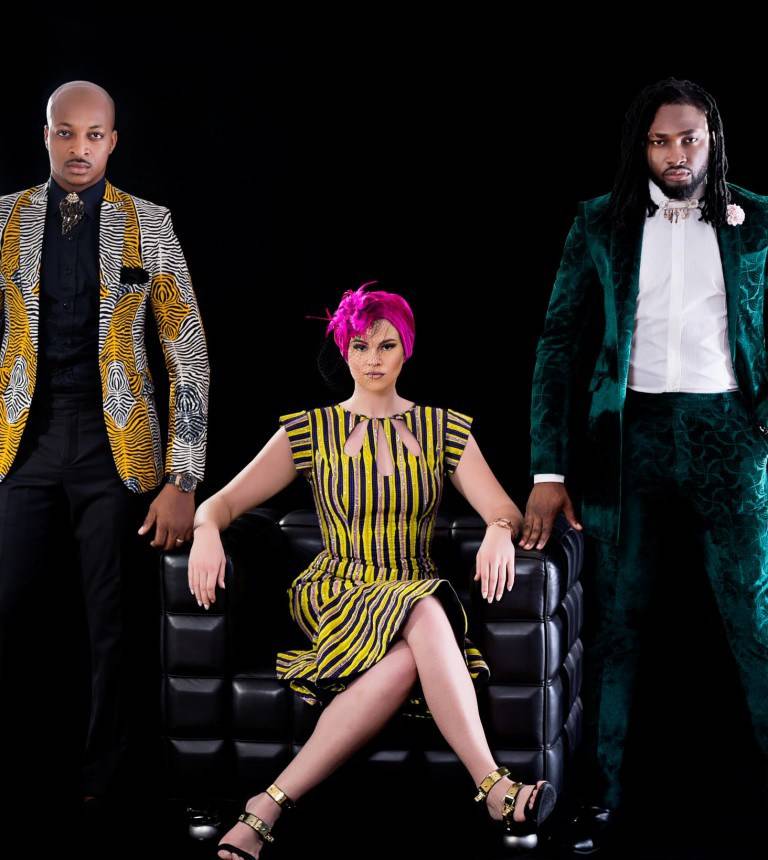 SUPERB IS THE WORD AS UTI NWACHUKWU, IK AND SONIA OGBONNA POSE FOR THE IEF FASHION SHOW
