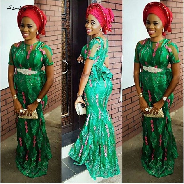 LATEST GREEN ASO EBI STYLES FOR THAT OWAMBE