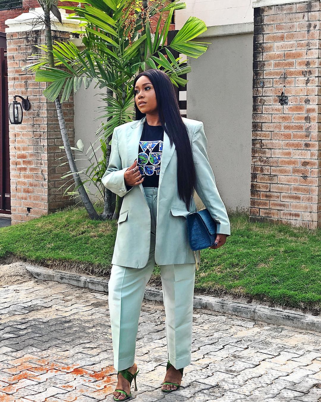 Mimi Onalaja In Teal Power Suit For #SMWLagos2019