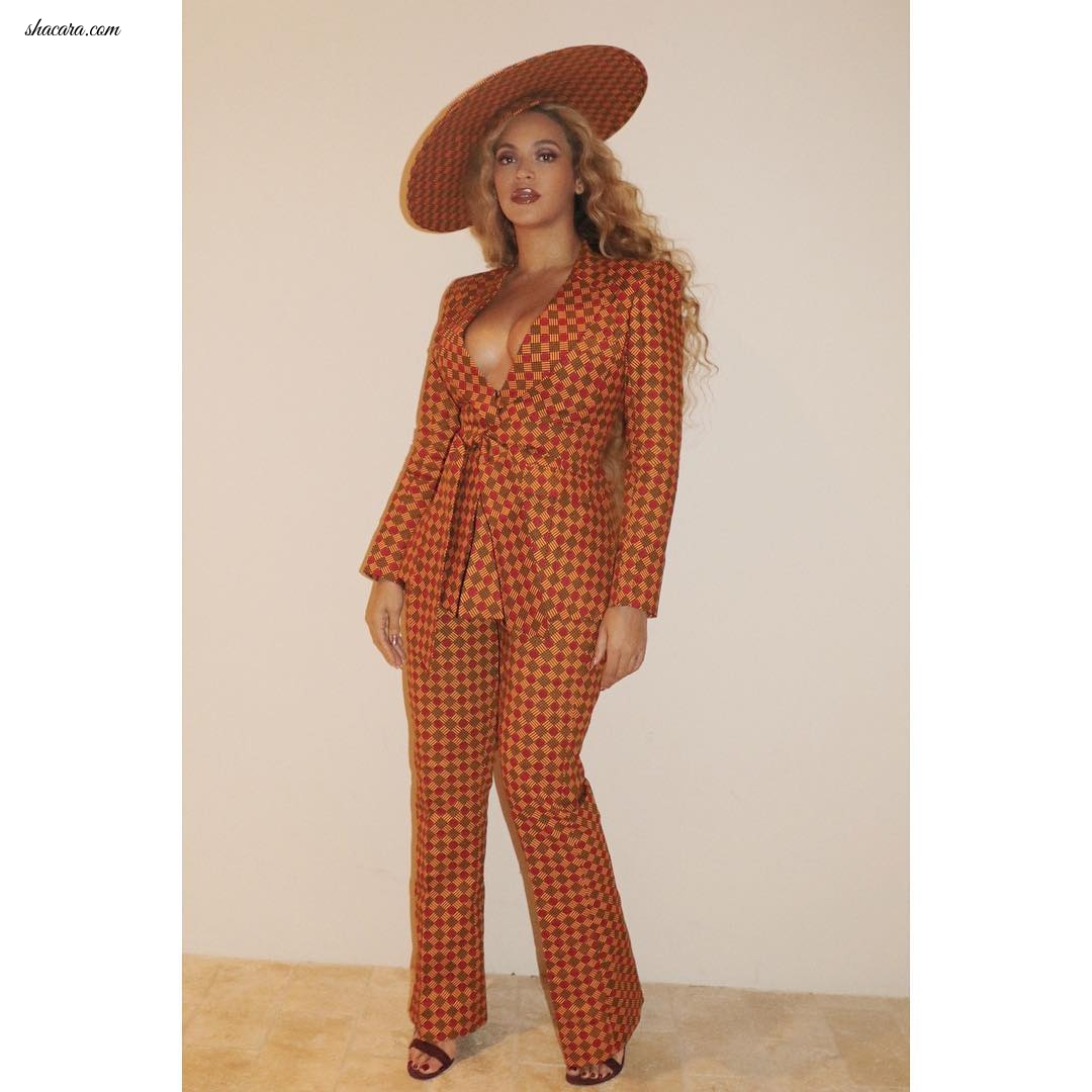 Tailored To Perfection! Beyoncé Dazzles In Plunging Printastic Suit By Ena Gancio