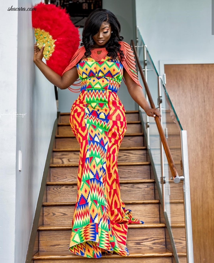 This Stunning Newly Wed Priscilla, Is Giving Us Wedding Dress Goals With This Extraordinary Kente Dress