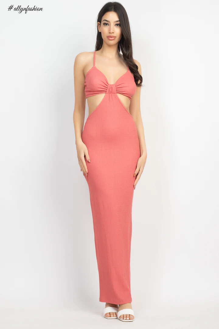 Rose Cutout Back Slit V-neck Maxi Dress