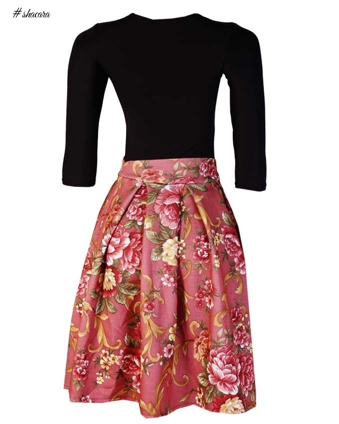 canill Hugging Top With Pleated Skirt Set - Black/Peach