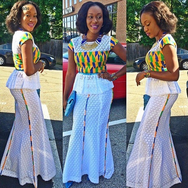 CREATIVE BLEND OF WHITE AND KENTE ANKARA PRINTS