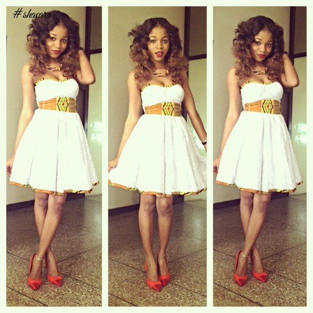 CREATIVE BLEND OF WHITE AND KENTE ANKARA PRINTS