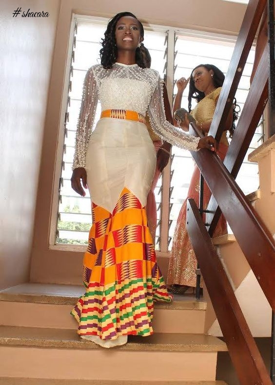 CREATIVE BLEND OF WHITE AND KENTE ANKARA PRINTS