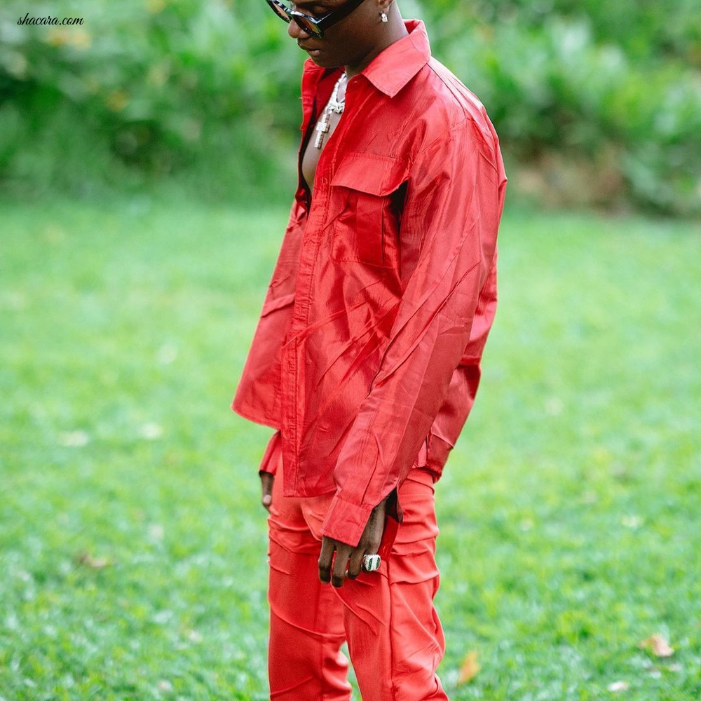 Singer WizKid Dons an Extravagant All Red Relaxed Ensemble