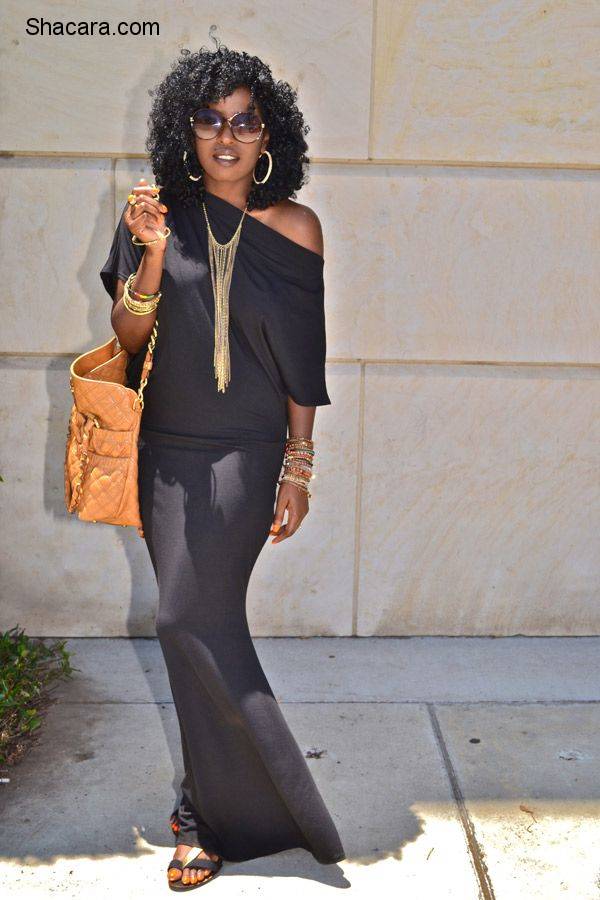 WEEKEND INSPIRATION LOOK; THE OFF-THE-SHOULDER MAXI DRESS