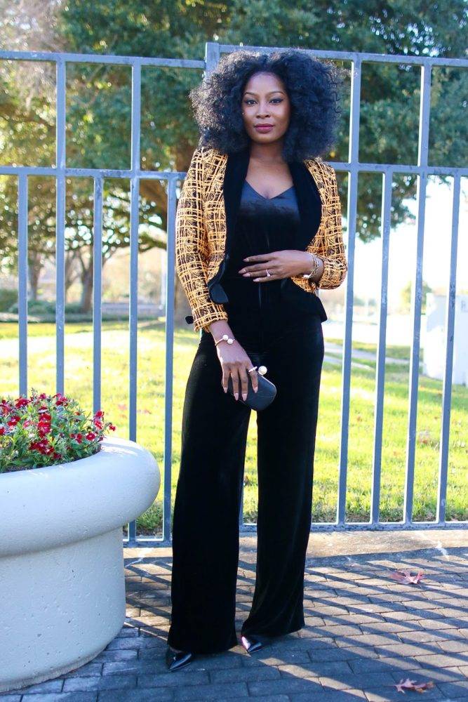 VELVET, FLORAL AND MORE CHURCH OUTFIT IDEA