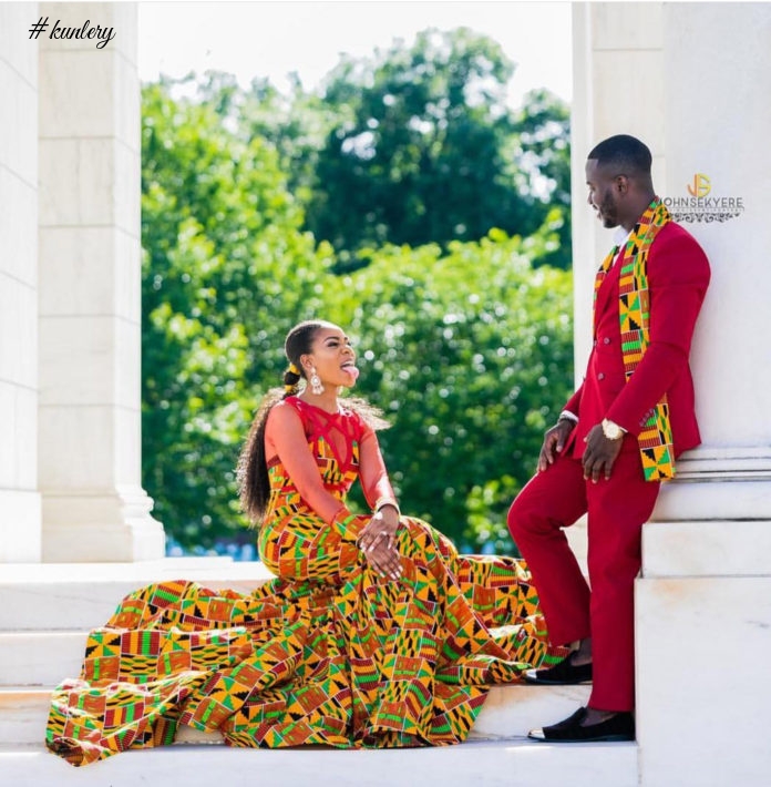 US Based Gh Designer Bernan Doll Goes Viral In Beautful Kente Couple Outfits For Pre Wedding Shoots