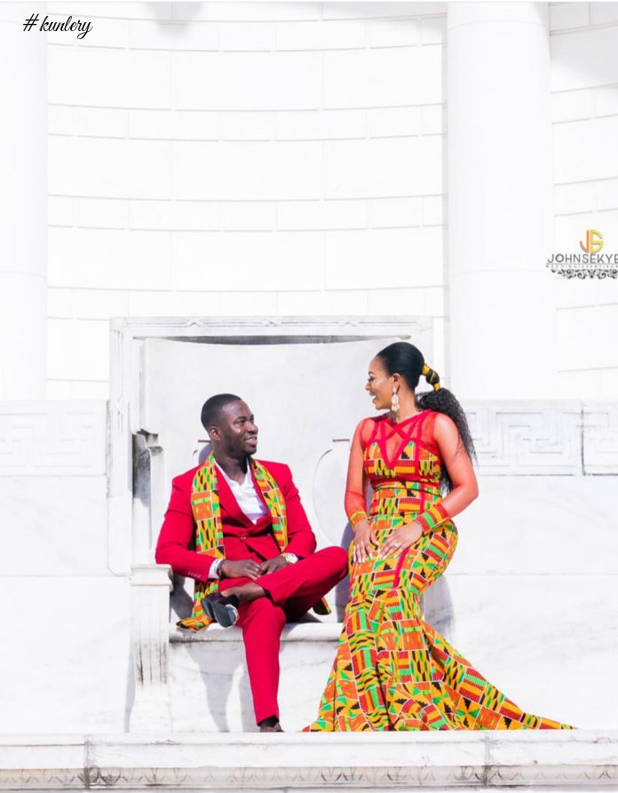 US Based Gh Designer Bernan Doll Goes Viral In Beautful Kente Couple Outfits For Pre Wedding Shoots