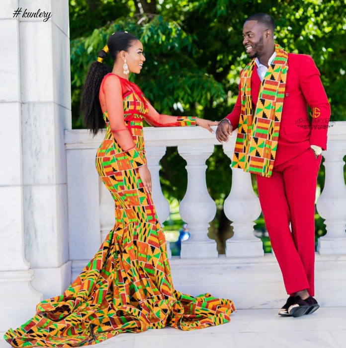 US Based Gh Designer Bernan Doll Goes Viral In Beautful Kente Couple Outfits For Pre Wedding Shoots