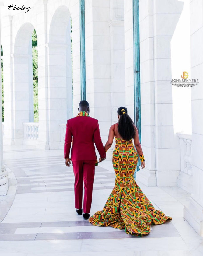 US Based Gh Designer Bernan Doll Goes Viral In Beautful Kente Couple Outfits For Pre Wedding Shoots