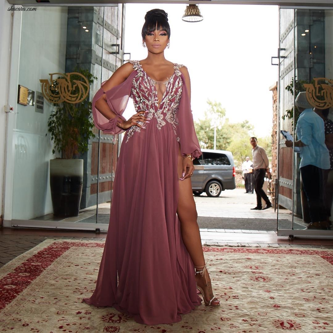Bonang Matheba Stuns In Flowing Gert-Johan Coetzee Dress At House Of BNG Launch