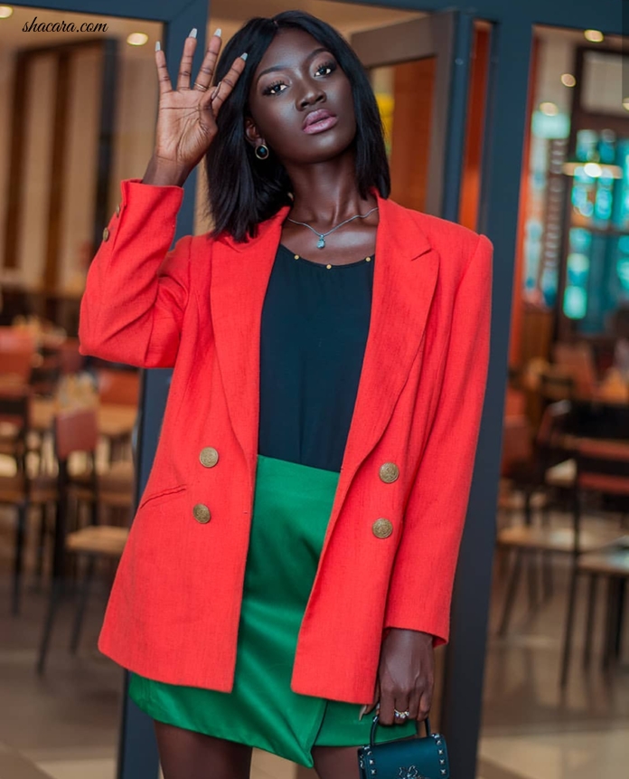 Fast Rising Heavily Melanated Ghanaian Model Just.Addie Serves Top Notch Office Style Wear In These Hot Shots