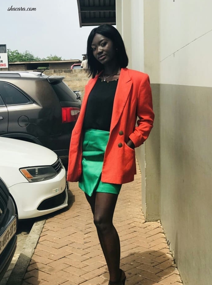 Fast Rising Heavily Melanated Ghanaian Model Just.Addie Serves Top Notch Office Style Wear In These Hot Shots