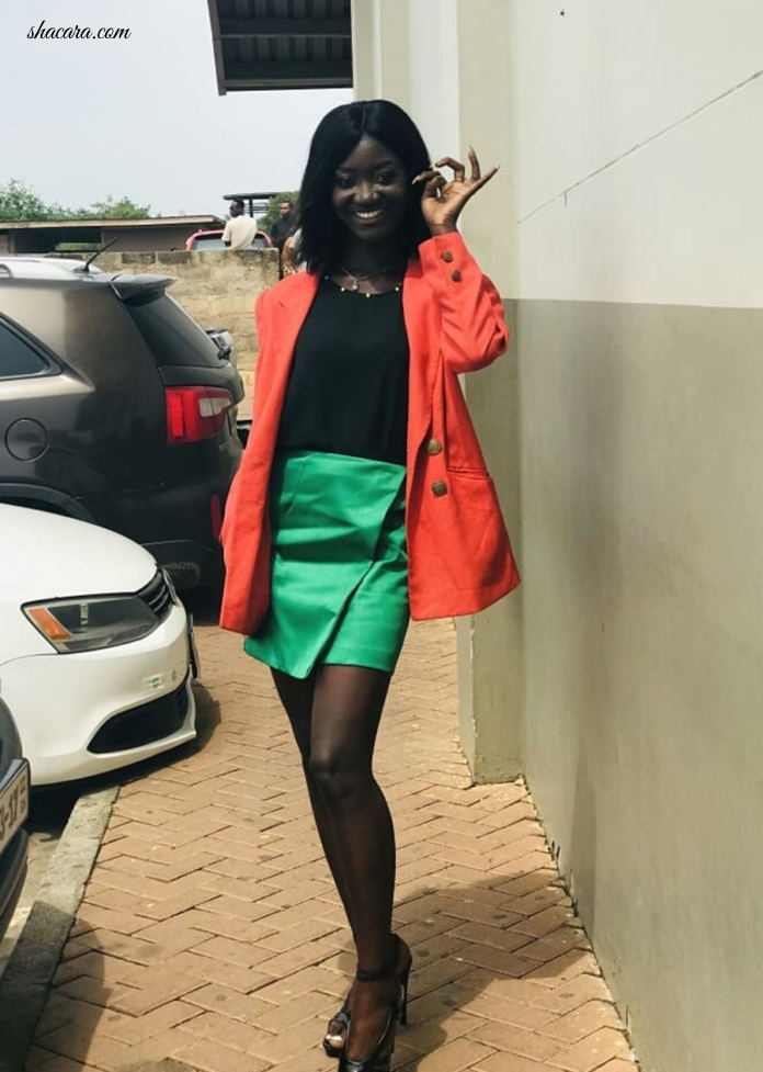 Fast Rising Heavily Melanated Ghanaian Model Just.Addie Serves Top Notch Office Style Wear In These Hot Shots