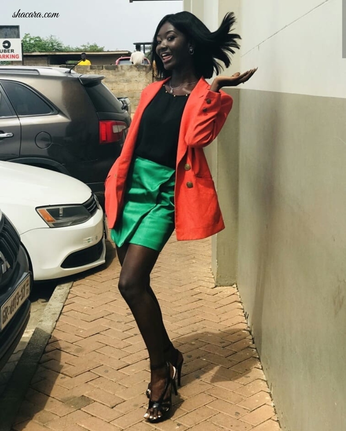 Fast Rising Heavily Melanated Ghanaian Model Just.Addie Serves Top Notch Office Style Wear In These Hot Shots